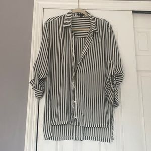 Professional Sage green and white blouse longer hem in the back then the front